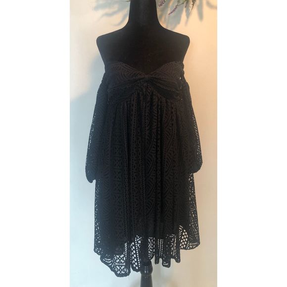 Free People-NWT Black Lace Mini Dress-M